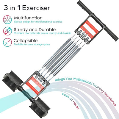 Chest Expander, 3 in 1 Adjustable Spring Chest Exerciser with 5 Springs